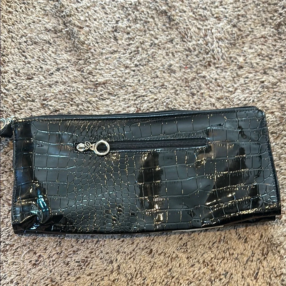 NWOT Black and Cream Color-Block Clutch with Textured Panels